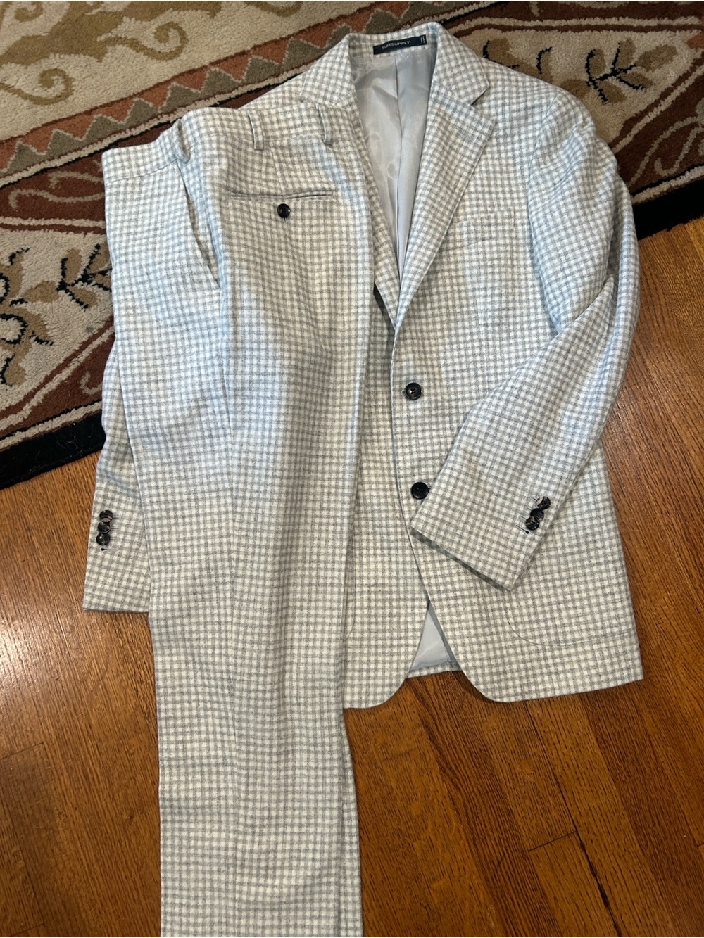 Suit Supply Baby Alpaca Havana Patch Fl Light Gray Houndstooth Suit 2Pc